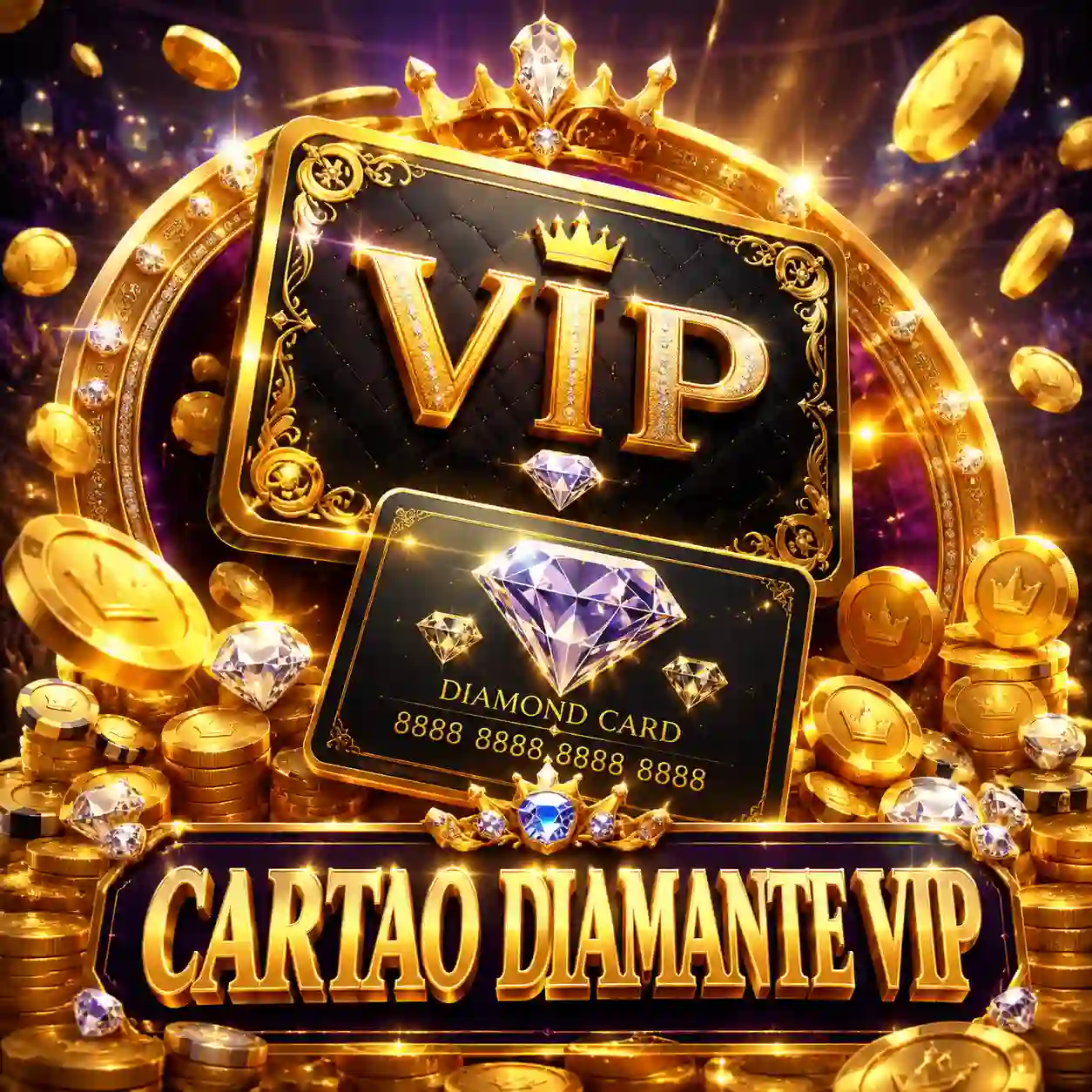 Cartão VIP Diamante com brilho dourado sobre fundo escuro